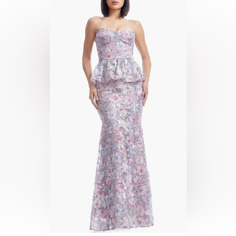 Dress the Population embroidered  sequin floral mermaid gown